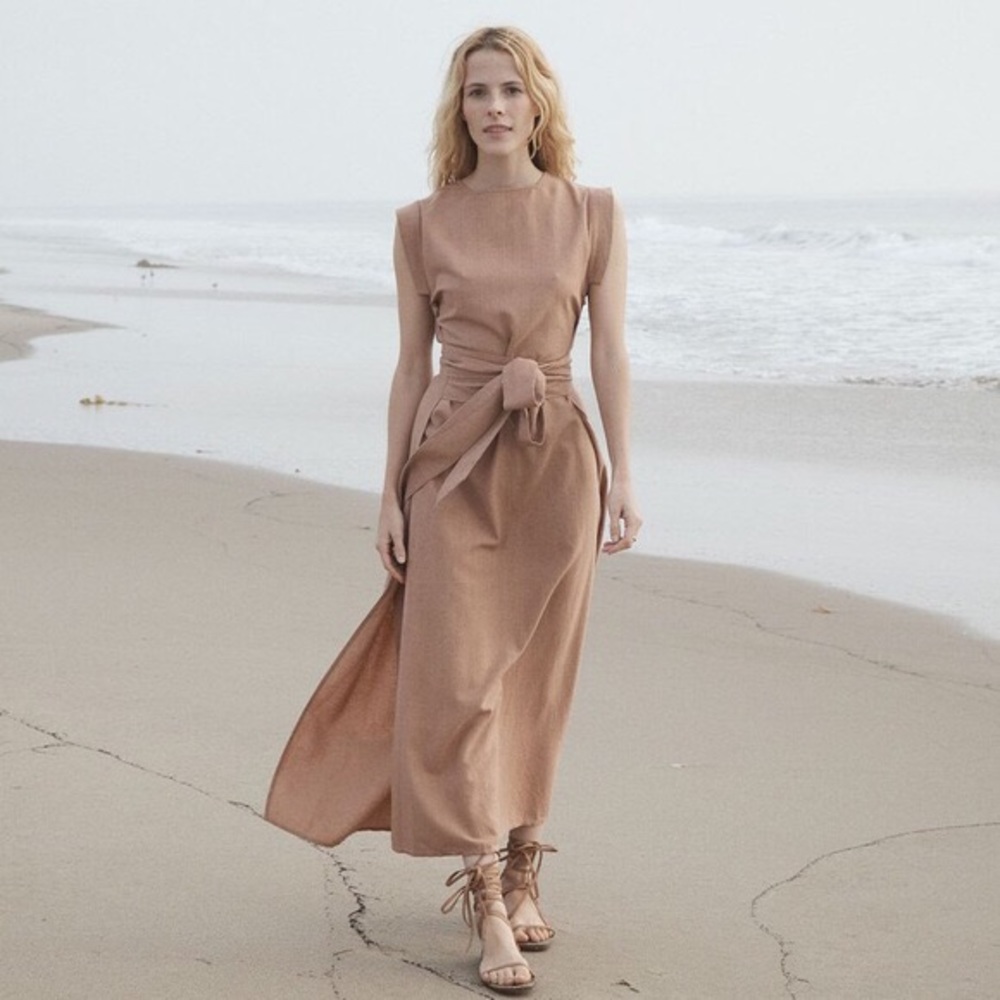 DOEN Ash Wrap Dress in Adobe 100% Silk, Medium